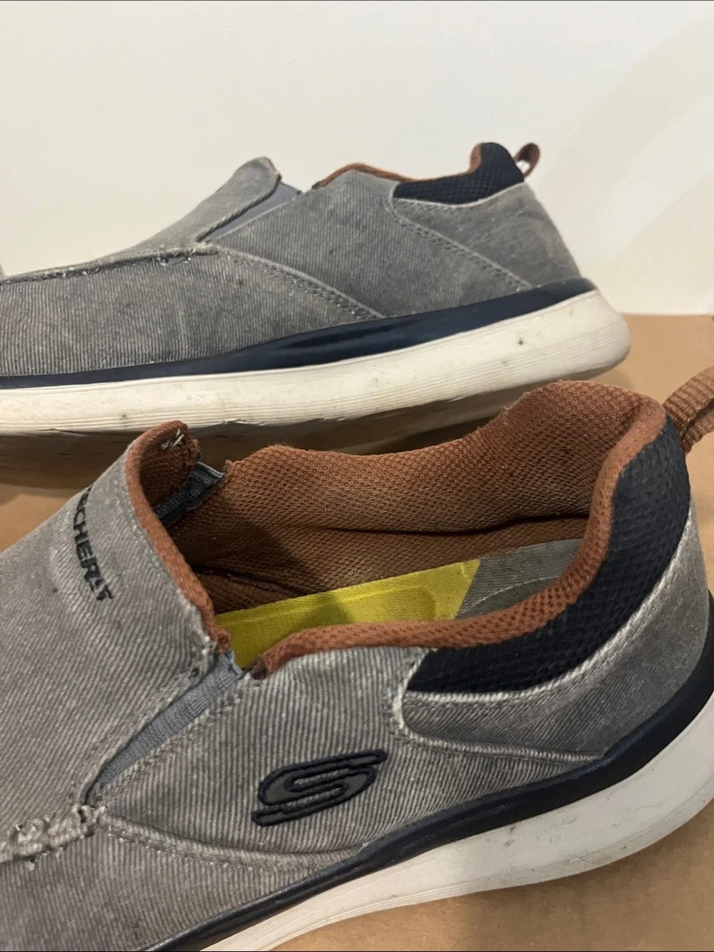 Skechers Gray Canvas Slip-On Loafers with Brown Lining